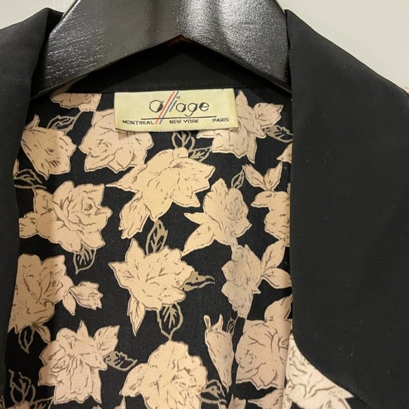 VINTAGE Black Cream Floral Print Shoulder Pad Jacket Blouse Large - Picture 10 of 15